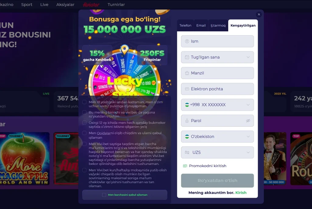 Vivi Casino Registration